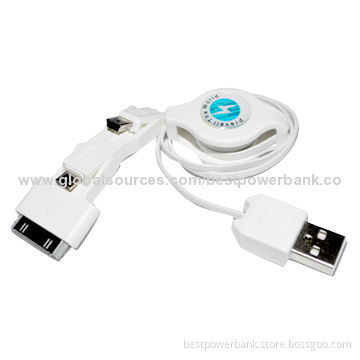 3-in-1 Data Cable for iPhone with Retractable Cable Line, iPhone 4S/Micro/Mini Adapter